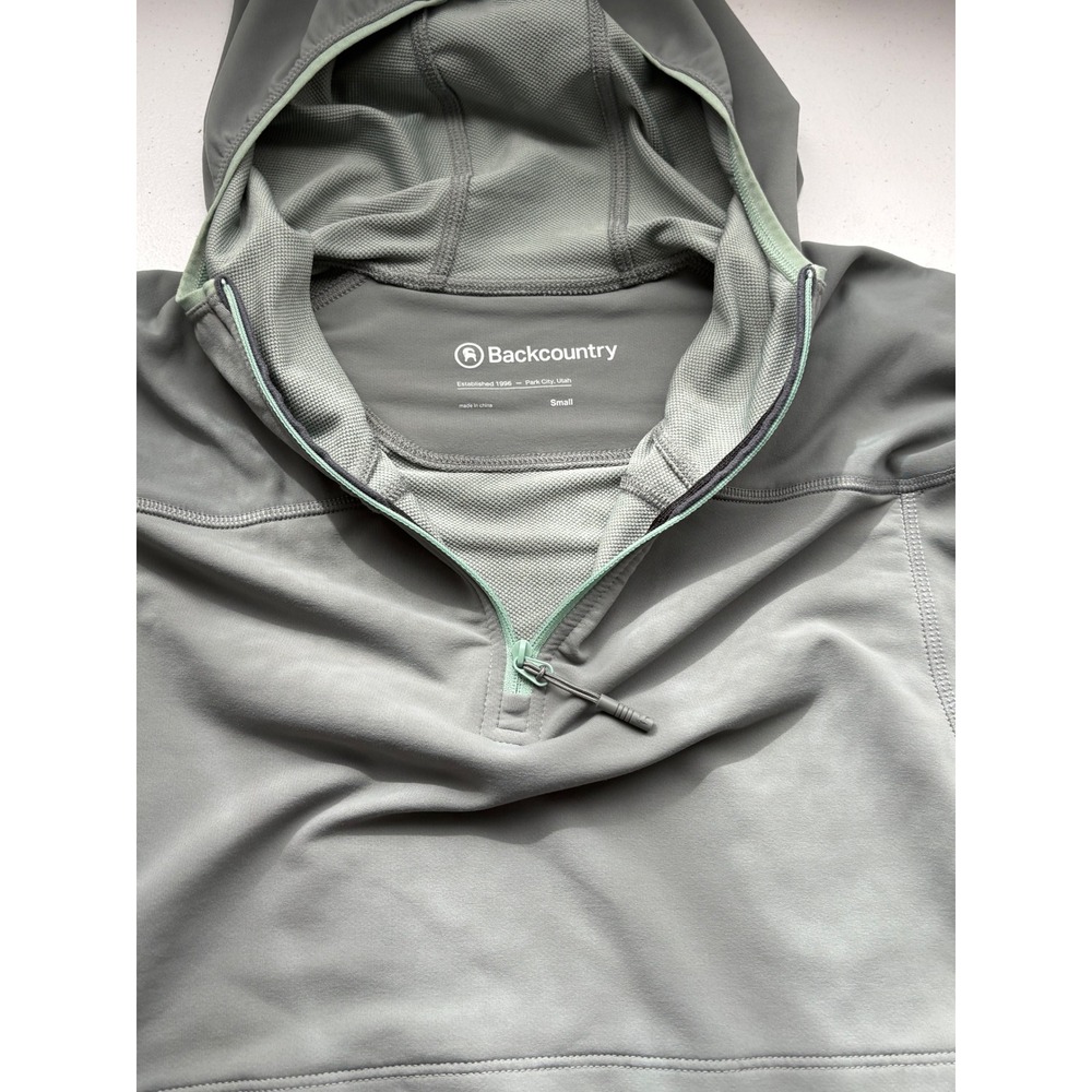 Backcountry Mens Small Gray Quarter Zip Technical Hoodie Grid Fleece Scuba Hood - Picture 4 of 6